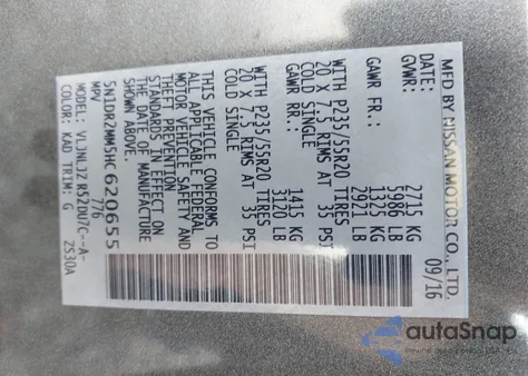 2017 Nissan Pathfinder Platinum z USA, uszkodzony, nr VIN 5N1DR2MM5HC620655